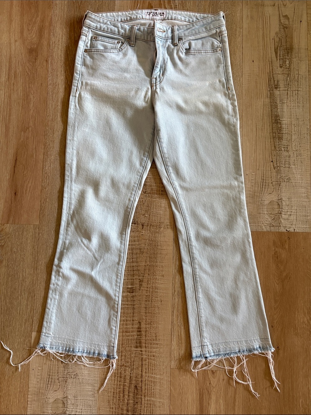 Derek Lam Light Wash Mid-Rise Cropped Frayed-Hem Flare Jeans